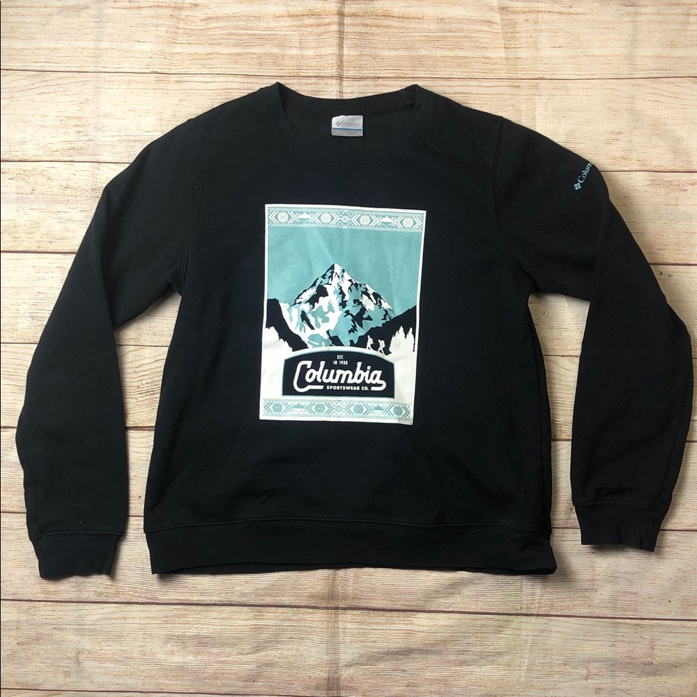 Columbia Black Crewneck Sweater with Mountain Design 💚